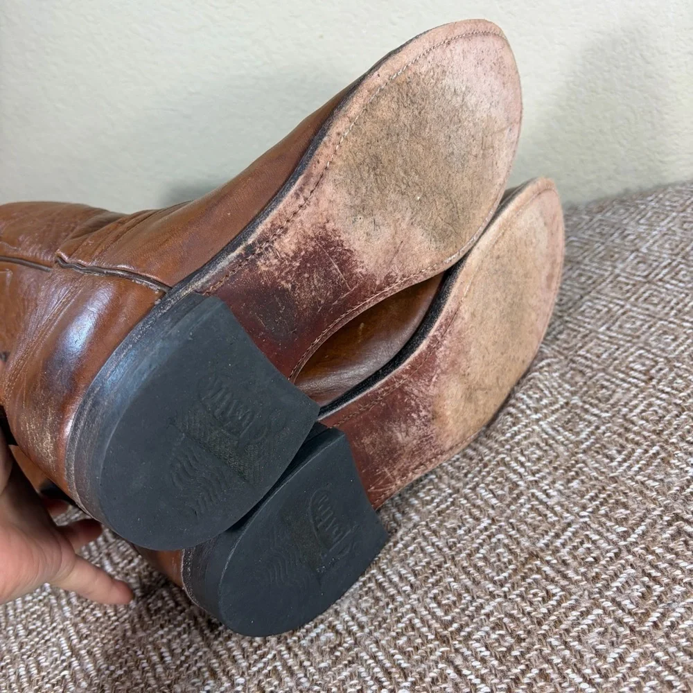 Justin Classic Roper Style 3163 Brown Marbled Leather Cowboy Boots Men's Sz 9D